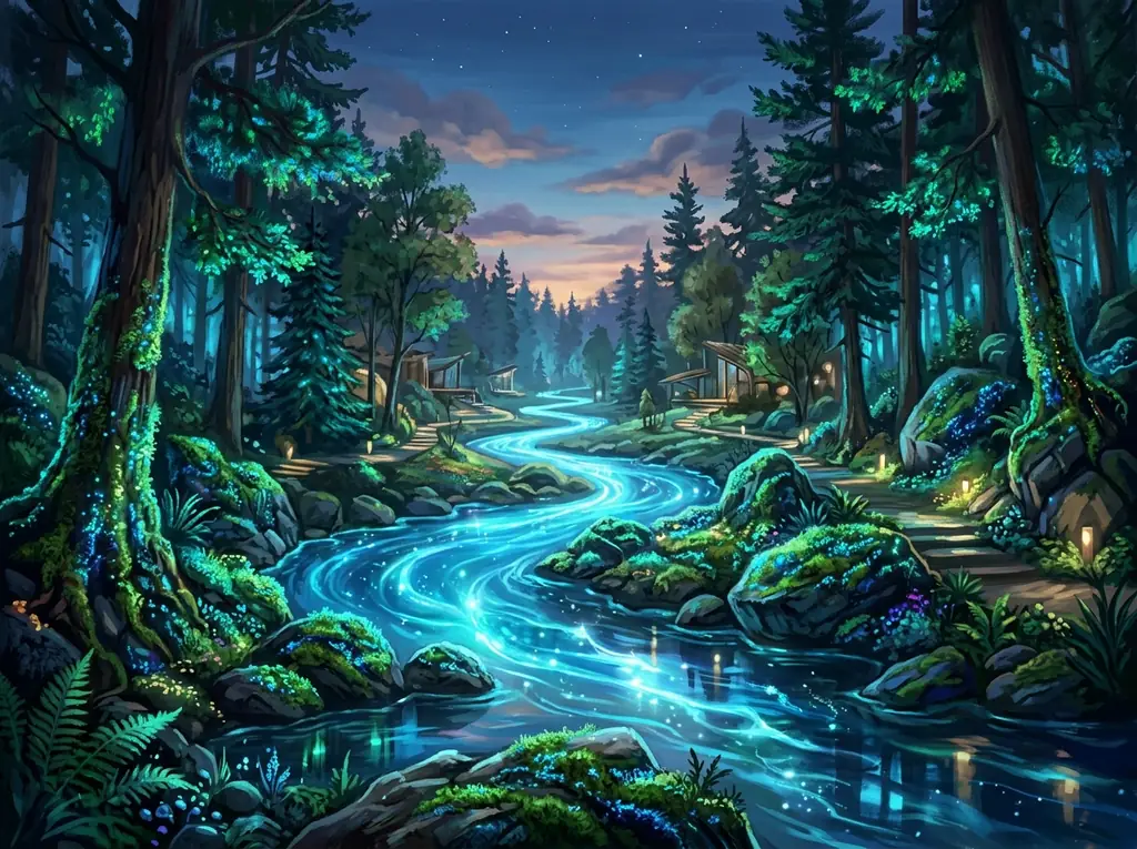 Solarpunk Boreal Forest Illustration